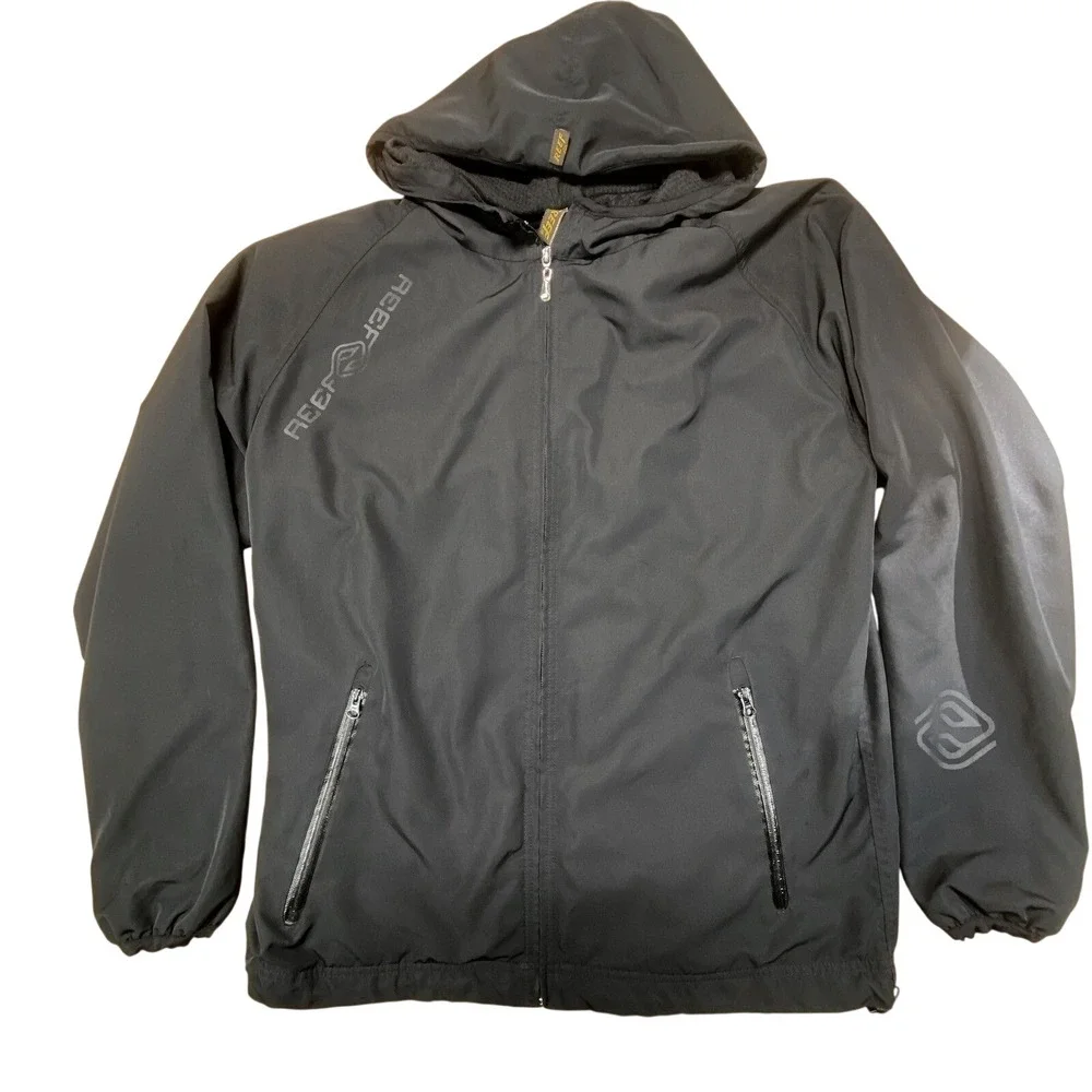 Reef Black Hooded Softshell Jacket‎ Mens XL Water Resistant Full Zip Coat